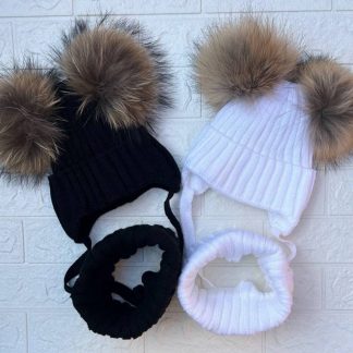 Набір з 2 помпонами з натурального хутра єнота 🦝